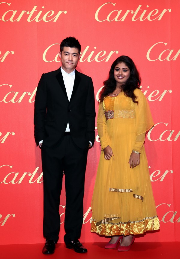 王柏傑與少年Pi女主角印度舞者Sanath Shravath於2014卡地亞頂級珠寶展派對合影