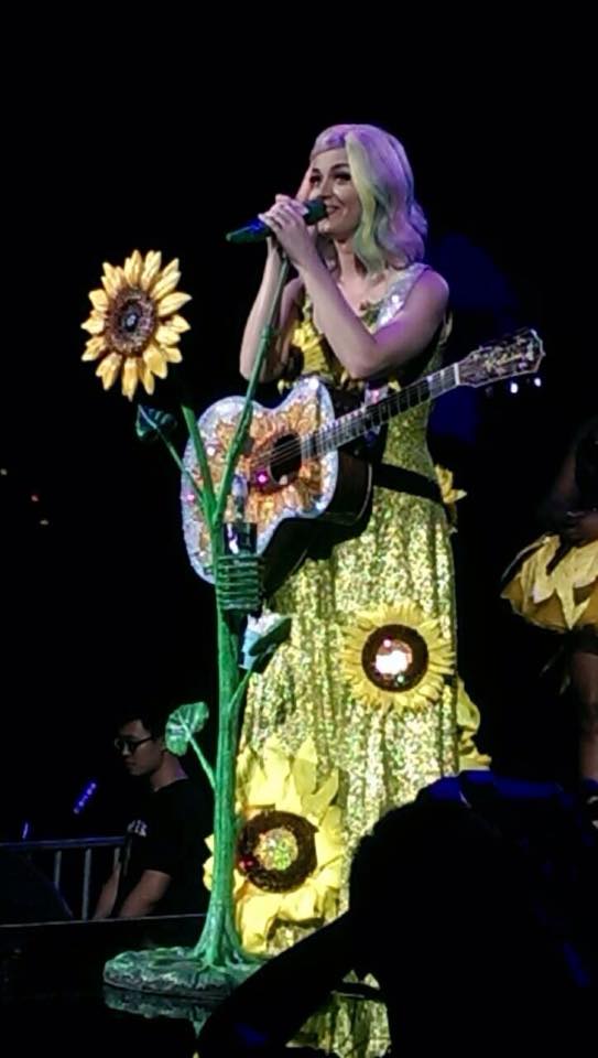 凱蒂佩芮化身太陽花女神，就連吉他也滿佈太陽花圖案。