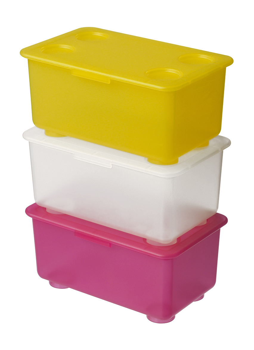 IKEA GLIS附蓋儲物盒, 粉紅色,白色, 黃色
