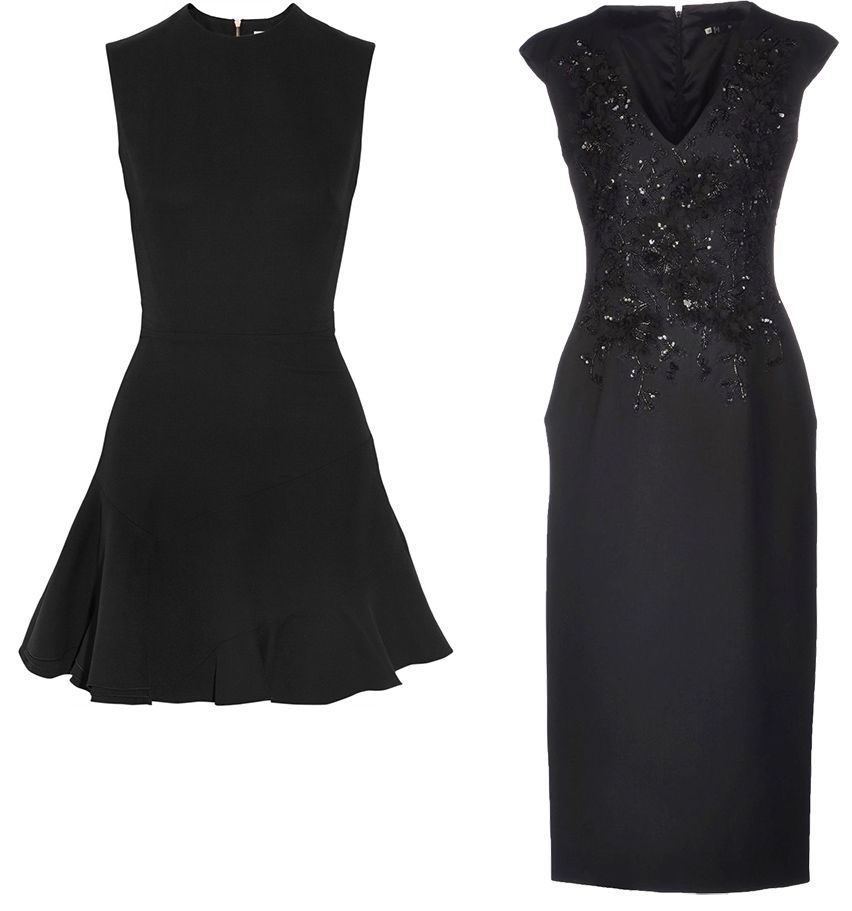 同樣都是黑色小洋裝，但左邊就比較適合穿去出席午宴，右邊則較適合出席晚宴。