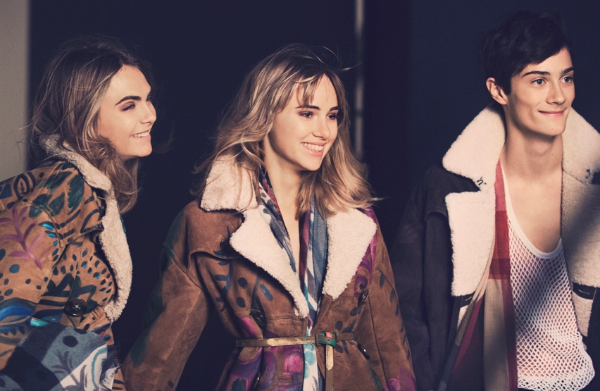 Cara Delevingne, Suki Waterhouse and Oli Green behind the scenes on the Burberry Autumn_Winter 2014 campaign