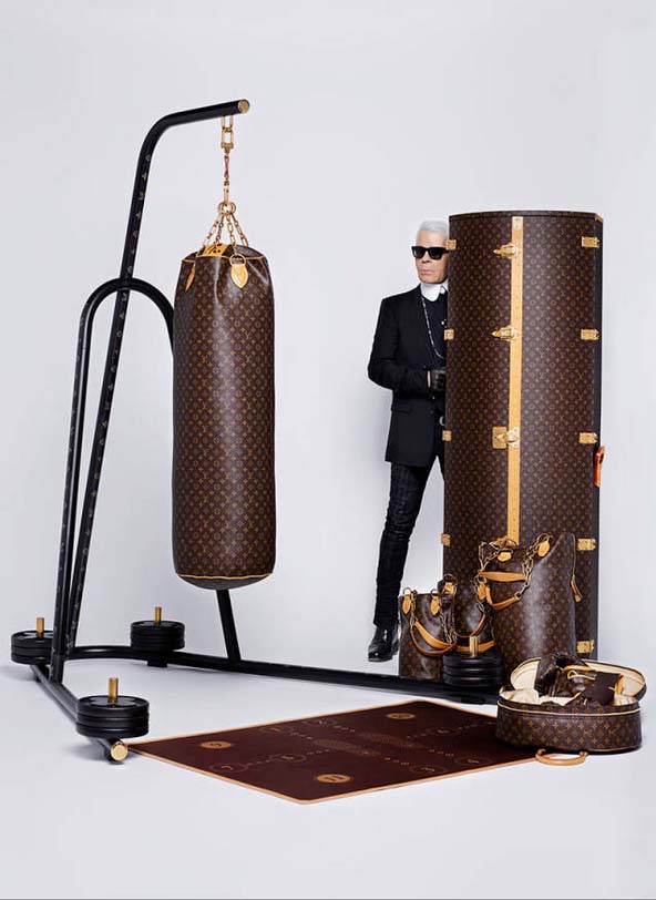 Karl Lagerfeld x Louis Vuitton的拳擊套組超奢華，連支架和地墊都印上了品牌的Monogramu標誌。