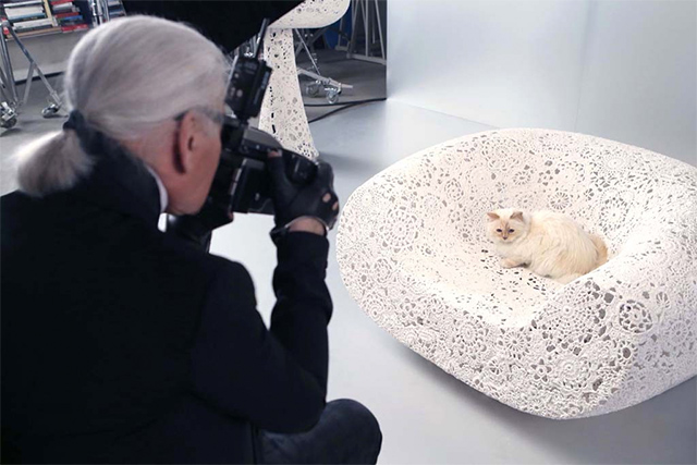 老佛爺Karl Lagerfeld親手操刀拍攝愛貓Choupette與植村秀聯名作品「Shupette」彩妝系列廣告。