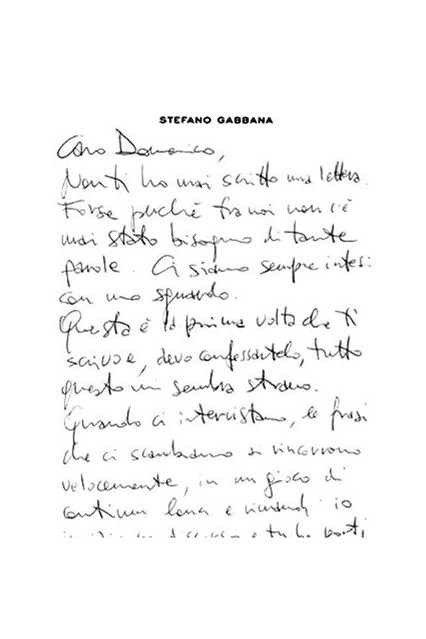 Stefano Gabbana寫給Domenico Dolce的親筆信