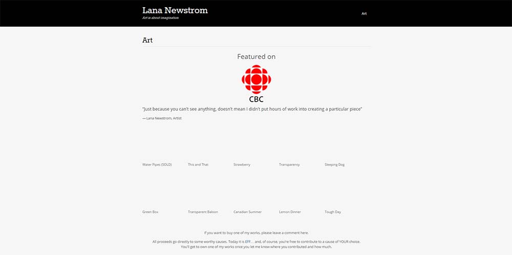 「看不見的藝術」系列作品在Lana Newstrom的官網上一樣有販售。