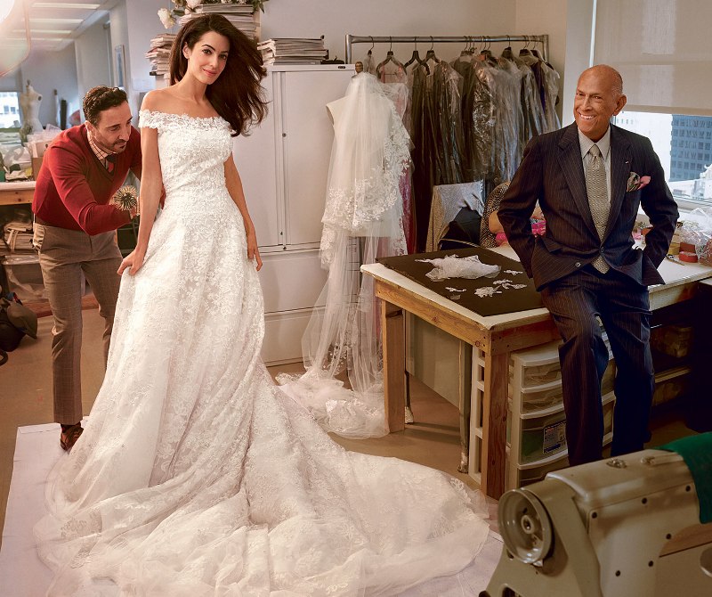 美嬌娘艾默的婚紗由設計師Oscar de la Renta親自設計操刀，並與品牌首席裁縫師Raffaele Ilardo一同製作完成。