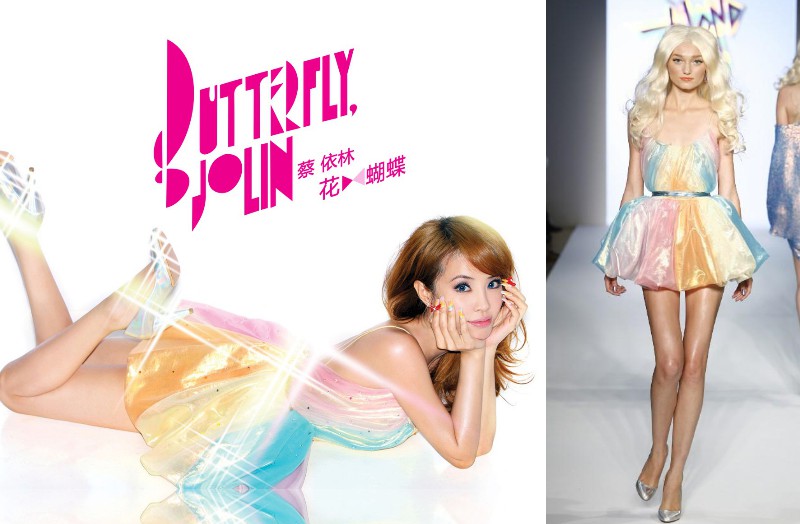 蔡依林《花蝴蝶》專輯封面，身穿The Blonds 2009春夏五彩繽紛洋裝入鏡。