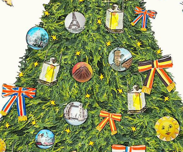 巴黎鐵塔、比薩斜塔、白宮等各國名勝都將被製作成圓球懸掛在聖誕樹上。