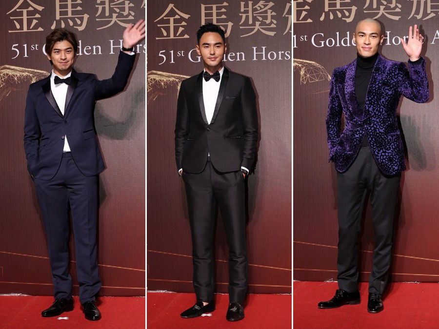 紅毯三帥陳柏霖、阮經天與楊祐寧，分別選穿不同晚裝款式，放送型男魅力。