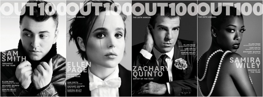 同性雜誌《Out 》找來當紅英倫歌手山姆史密斯Sam Smith、艾倫佩姬、柴克瑞恩杜Zachary Quinto等出櫃名人登上封面。