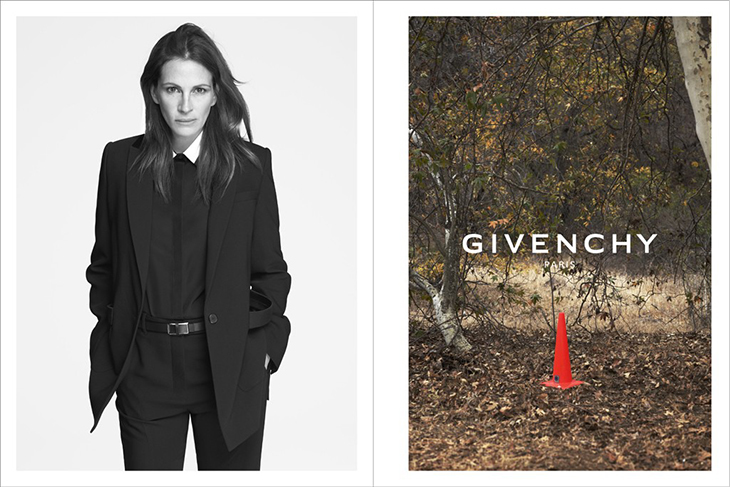 收起笑容，中性穿著，茱莉亞羅勃茲在Givenchy 2015春夏廣告中，表現出現代都會女性專注工作的專業感。