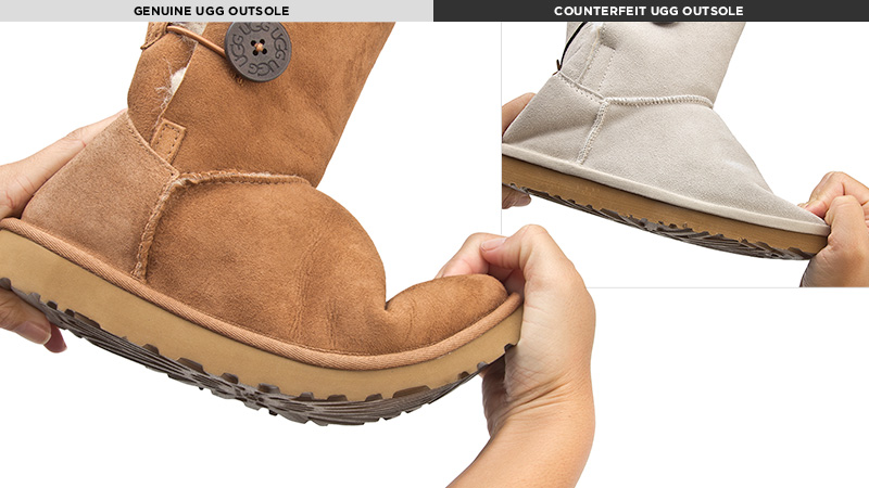 購買雪靴時除了觸摸材質，也可以動手凹折，正版的雪靴是經得起考驗的。左為正品，右為贗品（圖／UGG）