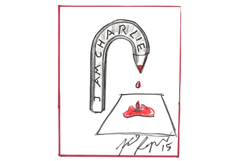 Karl Lagerfeld也以本次事件中的象徵物「鉛筆」作畫，表示哀悼（圖／WWD）