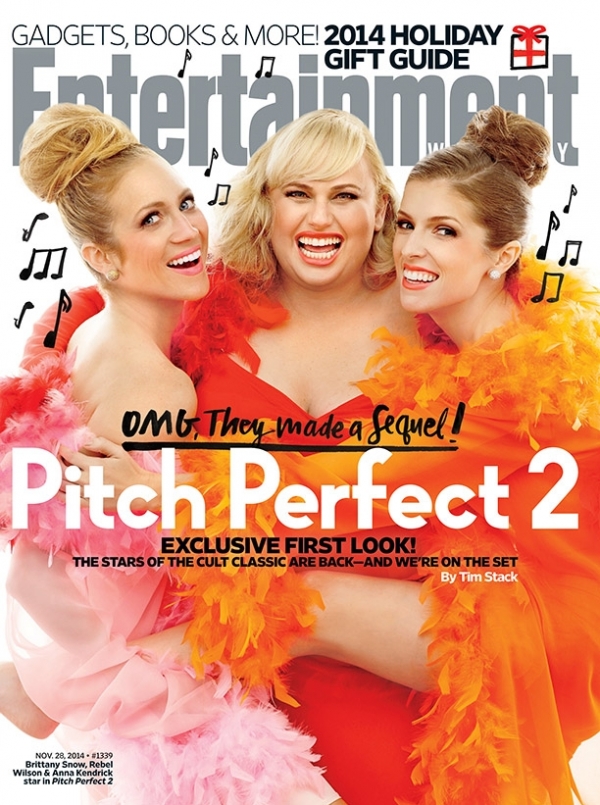 「美麗女聲」(左起)布蘭妮史諾、瑞貝爾威爾森與安娜坎卓克為宣傳《歌喉讚2》俏皮登雜誌封面
