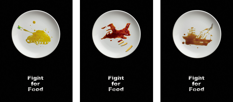 「紅點傳達設計大賞」最佳設計獎：為食而戰(Fight For Food)系列海報，創作者：劉婕妤。(圖/紅點設計大獎)